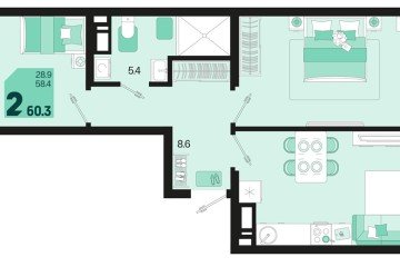 Фото №1: 2-комнатная квартира 60 м² - Краснодар, мкр. Карасунский внутригородской округ, ул. Виктора Казанцева, 1.2лит2