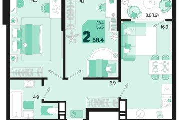 Фото №1: 2-комнатная квартира 58 м² - Краснодар, мкр. Карасунский внутригородской округ, ул. Виктора Казанцева, 1.2лит2