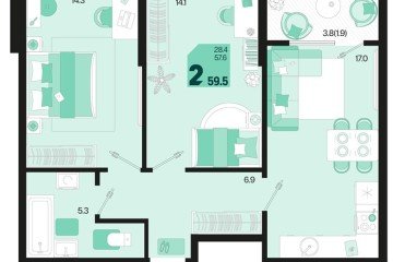 Фото №1: 2-комнатная квартира 59 м² - Краснодар, мкр. Карасунский внутригородской округ, ул. Виктора Казанцева, 1.2лит2