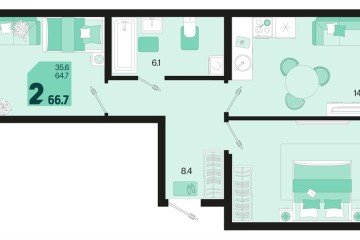 Фото №1: 2-комнатная квартира 66 м² - Краснодар, мкр. Карасунский внутригородской округ, ул. Виктора Казанцева, 1.2лит2