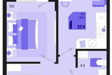 Фото №1: 1-комнатная квартира 37 м² - Краснодар, мкр. Карасунский внутригородской округ, ул. Виктора Казанцева, 1.2лит2