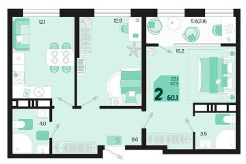 Фото №1: 2-комнатная квартира 60 м² - Краснодар, мкр. Карасунский внутригородской округ, ул. Виктора Казанцева, 1.2лит2