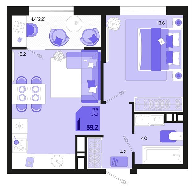 Фото №1: 1-комнатная квартира 39 м² - Краснодар, мкр. Карасунский внутригородской округ, ул. Виктора Казанцева, 1.2лит2