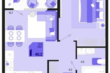 Фото №1: 1-комнатная квартира 40 м² - Краснодар, мкр. Карасунский внутригородской округ, ул. Виктора Казанцева, 1.2лит2