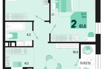 Фото №1: 2-комнатная квартира 61 м² - Краснодар, мкр. Карасунский внутригородской округ, ул. Виктора Казанцева, 1.2лит2