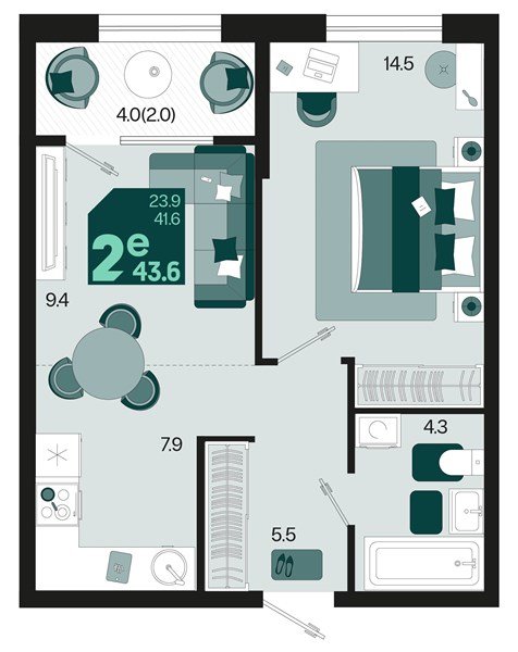 Фото №1: 1-комнатная квартира 43 м² - Краснодар, мкр. Карасунский внутригородской округ, ул. Виктора Казанцева, 1.2лит2