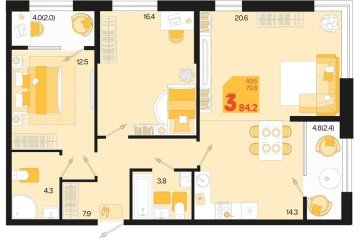 Фото №1: 2-комнатная квартира 84 м² - Краснодар, мкр. Карасунский внутригородской округ, ул. Виктора Казанцева, 1.2лит2
