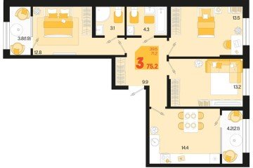 Фото №1: 3-комнатная квартира 75 м² - Краснодар, мкр. Карасунский внутригородской округ, ул. Виктора Казанцева, 1.2лит2