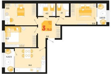 Фото №1: 3-комнатная квартира 75 м² - Краснодар, мкр. Карасунский внутригородской округ, ул. Виктора Казанцева, 1.2лит2
