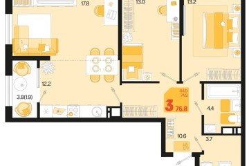Фото №1: 2-комнатная квартира 76 м² - Краснодар, мкр. Карасунский внутригородской округ, ул. Виктора Казанцева