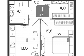 Фото №2: 1-комнатная квартира 42 м² - Москва, мкр. 2-я очередь, ул. Петра Кончаловского, 7к1