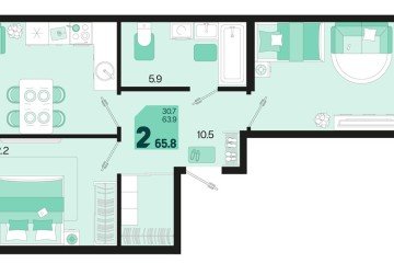 Фото №1: 2-комнатная квартира 65 м² - Краснодар, мкр. Карасунский внутригородской округ, 