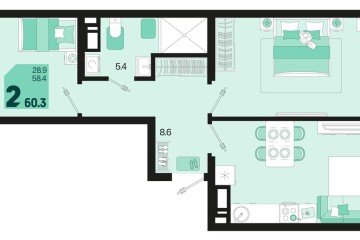 Фото №1: 2-комнатная квартира 60 м² - Краснодар, мкр. Карасунский внутригородской округ, 