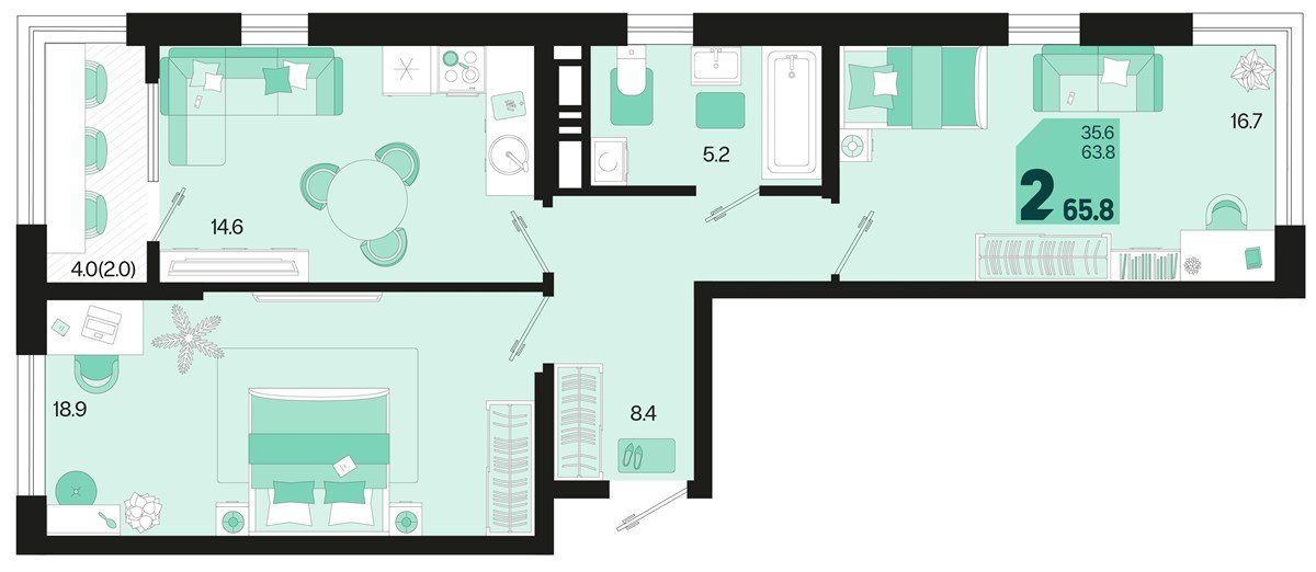 Фото №1: 2-комнатная квартира 65 м² - Краснодар, мкр. Карасунский внутригородской округ