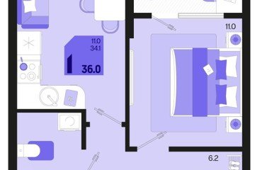 Фото №1: 1-комнатная квартира 36 м² - Краснодар, мкр. Карасунский внутригородской округ, 