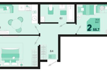 Фото №1: 2-комнатная квартира 66 м² - Краснодар, мкр. Карасунский внутригородской округ, 