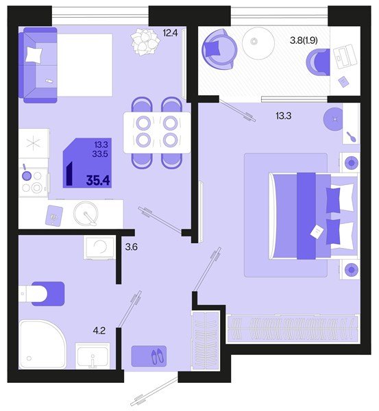 Фото №1: 1-комнатная квартира 35 м² - Краснодар, мкр. Карасунский внутригородской округ