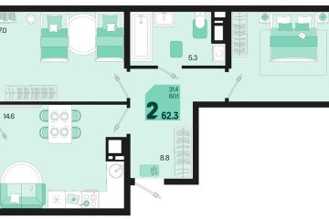 Фото №1: 2-комнатная квартира 62 м² - Краснодар, мкр. Карасунский внутригородской округ, 