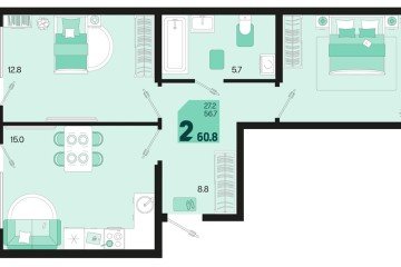 Фото №1: 2-комнатная квартира 60 м² - Краснодар, мкр. Карасунский внутригородской округ, 