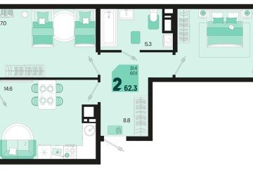 Фото №1: 2-комнатная квартира 62 м² - Краснодар, мкр. Карасунский внутригородской округ, 