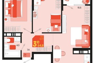 Фото №1: 2-комнатная квартира 64 м² - Краснодар, мкр. Карасунский внутригородской округ, 