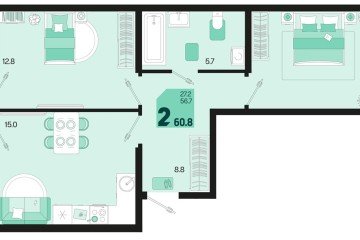 Фото №1: 2-комнатная квартира 60 м² - Краснодар, мкр. Карасунский внутригородской округ, 