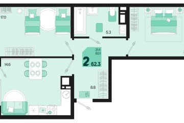 Фото №1: 2-комнатная квартира 62 м² - Краснодар, мкр. Карасунский внутригородской округ, 