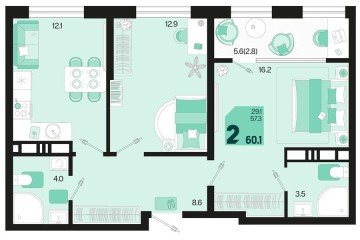 Фото №1: 2-комнатная квартира 60 м² - Краснодар, мкр. Карасунский внутригородской округ, 