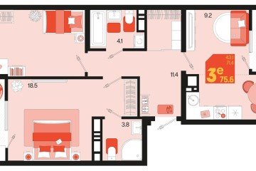Фото №1: 2-комнатная квартира 75 м² - Краснодар, мкр. Карасунский внутригородской округ, 