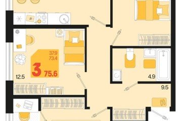Фото №1: 3-комнатная квартира 75 м² - Краснодар, мкр. Карасунский внутригородской округ, 
