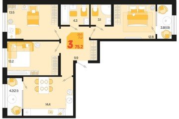 Фото №1: 3-комнатная квартира 75 м² - Краснодар, мкр. Карасунский внутригородской округ, 