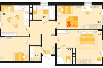 Фото №1: 3-комнатная квартира 92 м² - Краснодар, мкр. Карасунский внутригородской округ, 