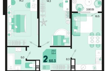 Фото №1: 2-комнатная квартира 60 м² - Краснодар, мкр. Карасунский внутригородской округ, 