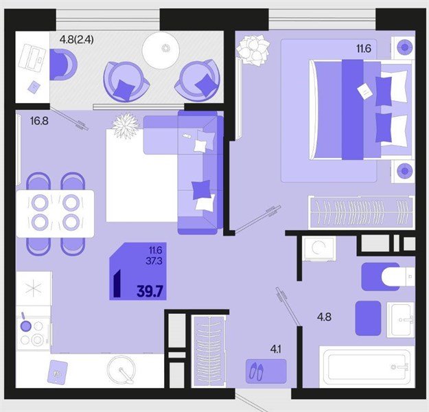 Фото №1: 1-комнатная квартира 39 м² - Краснодар, мкр. Карасунский внутригородской округ