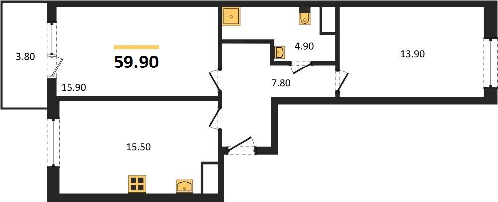 Фото №1: 2-комнатная квартира 61 м² - Краснодар, Карасунский внутригородской округ, мкр. ЖК Первое Место