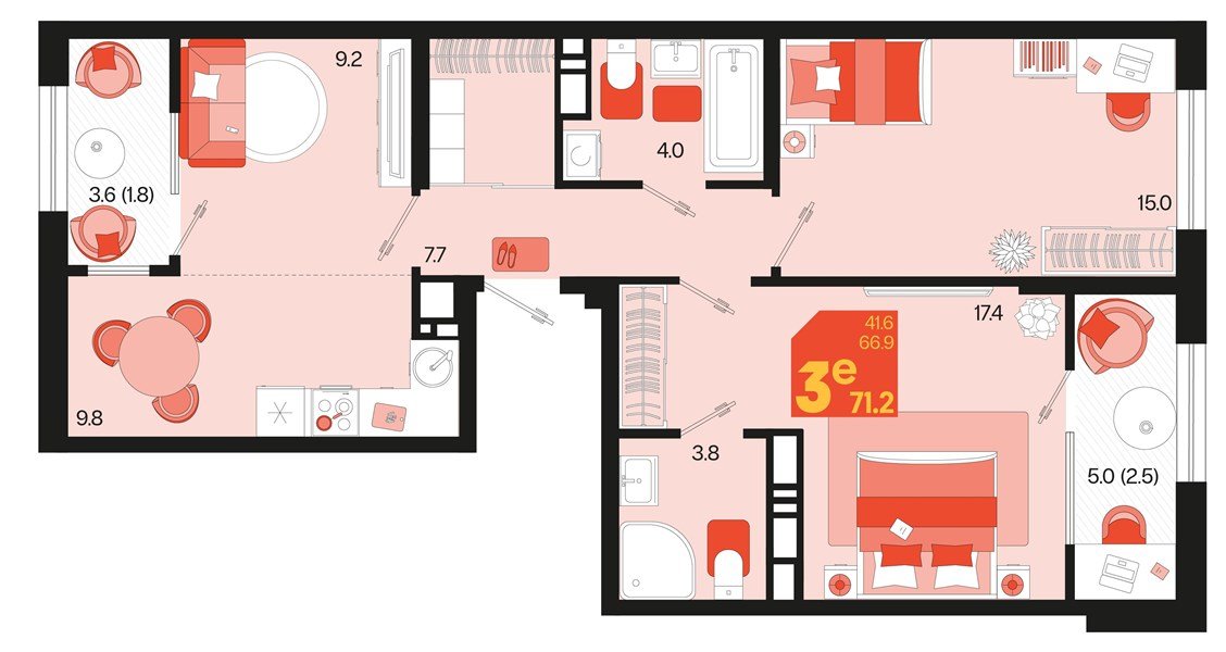 Фото №1: 2-комнатная квартира 71 м² - Краснодар, мкр. Карасунский внутригородской округ