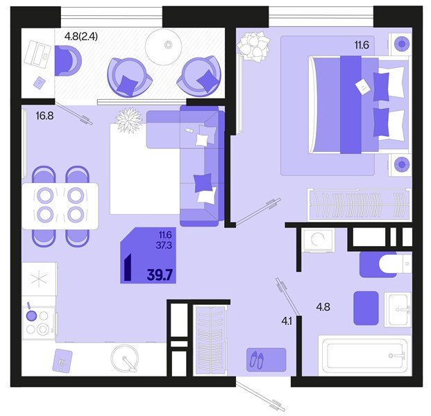 Фото №1: 1-комнатная квартира 39 м² - Краснодар, мкр. Карасунский внутригородской округ