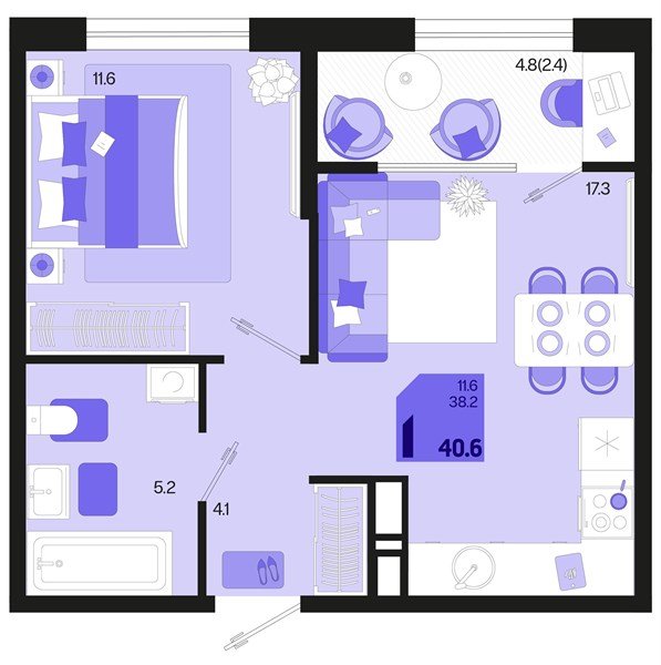 Фото №1: 1-комнатная квартира 40 м² - Краснодар, мкр. Карасунский внутригородской округ