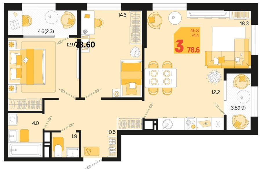 Фото №1: 2-комнатная квартира 78 м² - Краснодар, мкр. Карасунский внутригородской округ