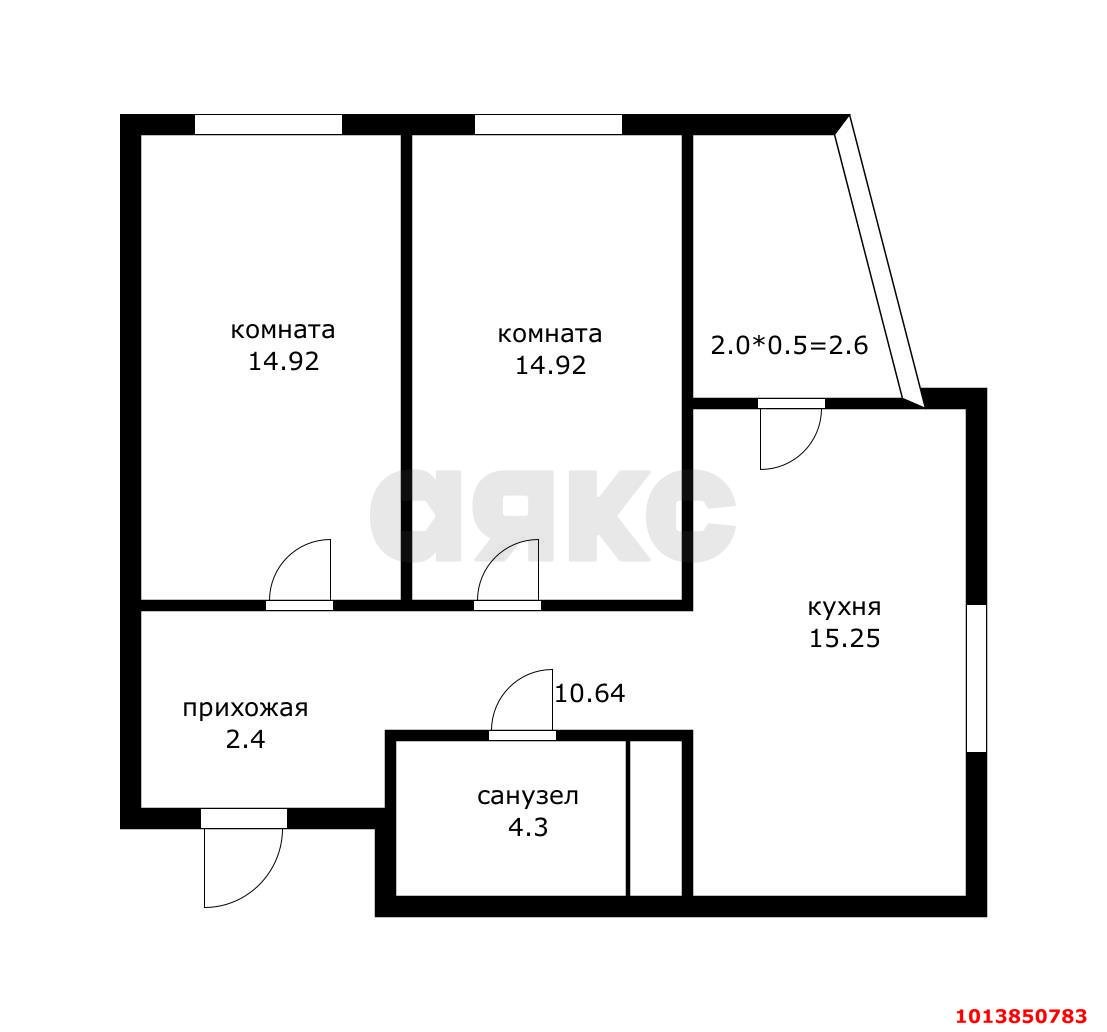 Фото №15: 2-комнатная квартира 62 м² - Краснодар, Камвольно-суконный Комбинат, ул. Дежнёва, 29/3