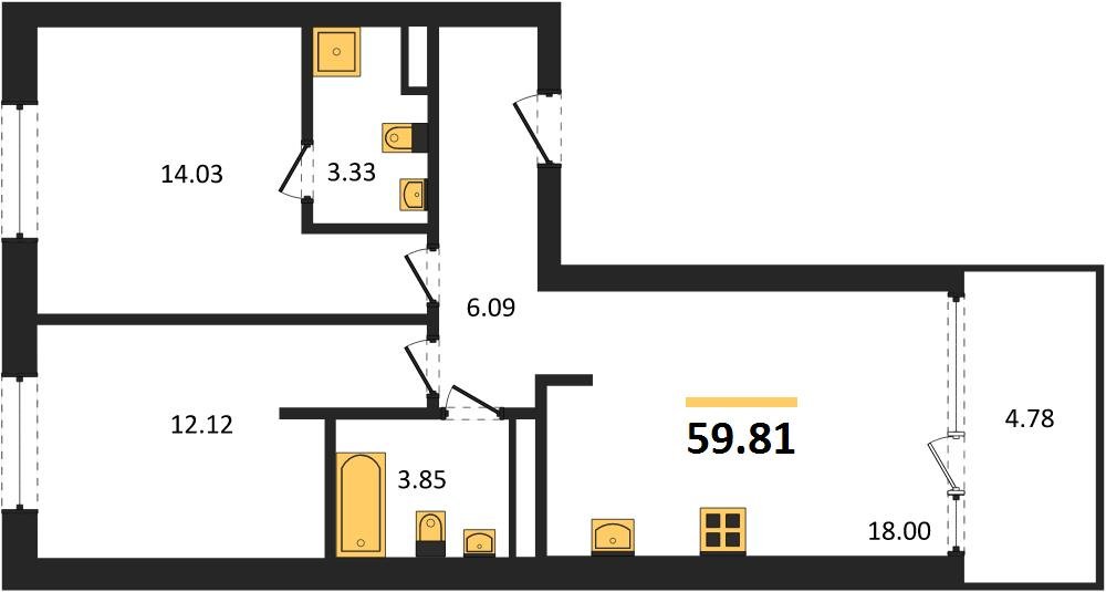 Фото №1: 2-комнатная квартира 59 м² - Краснодар, Карасунский внутригородской округ, Хлопчато-бумажный Комбинат, мкр. жилой квартал Патрики