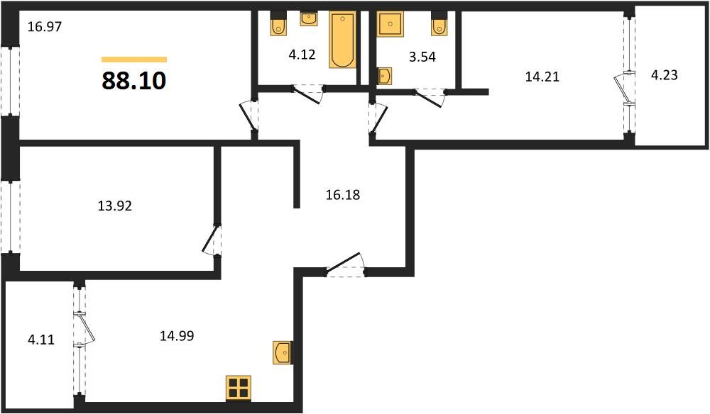 Фото №1: 3-комнатная квартира 88 м² - Краснодар, Карасунский внутригородской округ, Хлопчато-бумажный Комбинат, мкр. жилой квартал Патрики
