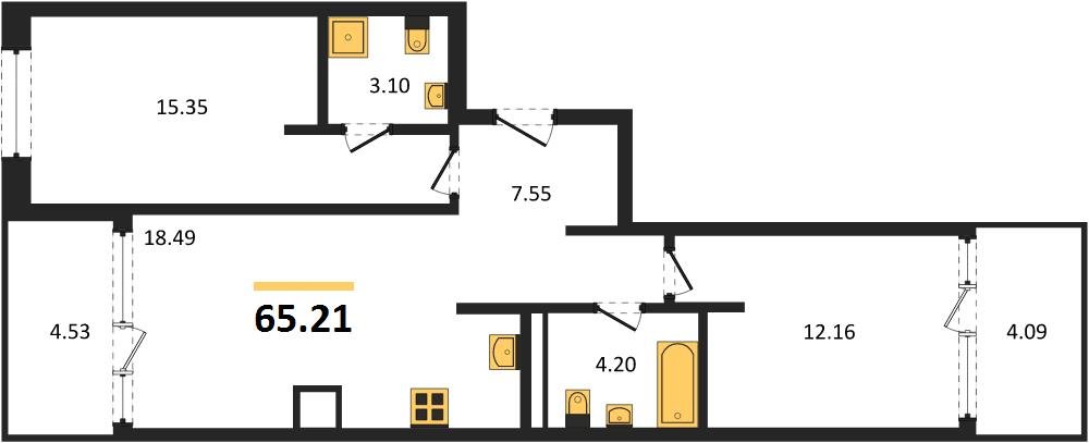 Фото №1: 2-комнатная квартира 65 м² - Краснодар, Карасунский внутригородской округ, Хлопчато-бумажный Комбинат, мкр. жилой квартал Патрики
