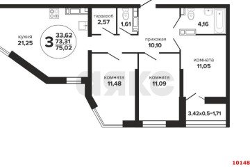 Фото №1: 3-комнатная квартира 77 м² - Краснодар, мкр. Музыкальный, ул. Российская, 257/7