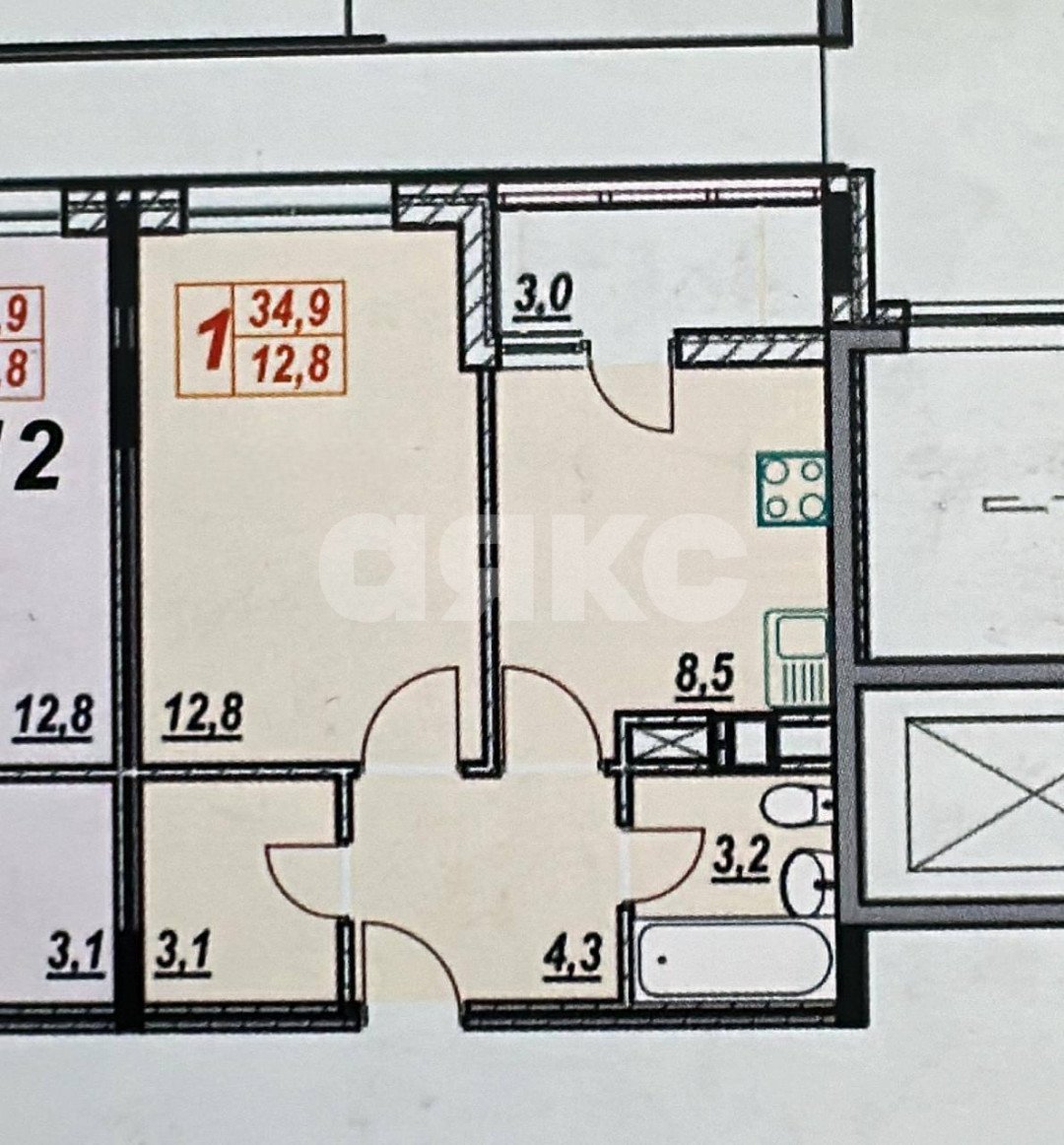Фото №13: 1-комнатная квартира 35 м² - Анапа, жилой комплекс Южный, ул. Ленина, 180Ак12