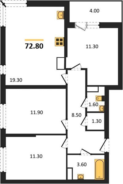 Фото №1: 3-комнатная квартира 72 м² - Краснодар, жилой комплекс Самолёт-6, мкр. Прикубанский внутригородской округ