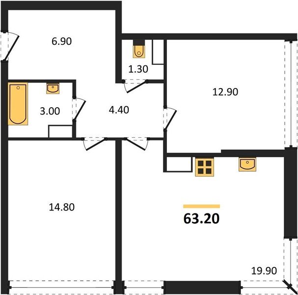 Фото №1: 2-комнатная квартира 63 м² - Краснодар, Прикубанский внутригородской округ, мкр. жилой комплекс Самолёт-6