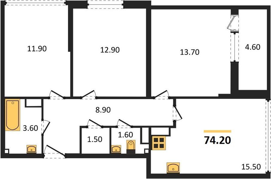 Фото №1: 3-комнатная квартира 74 м² - Краснодар, жилой комплекс Самолёт-6