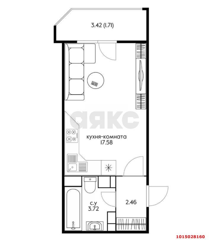 Фото №4: Студия 23 м² - Краснодар, ЖК Урал, Карасунский внутригородской округ, Камвольно-суконный Комбинат, мкр. жилой комплекс Ural, ул. Уральская, 87/7