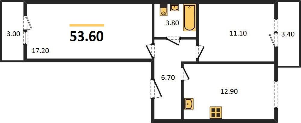 Фото №1: 2-комнатная квартира 53 м² - Новая Адыгея, жилой комплекс Дарград